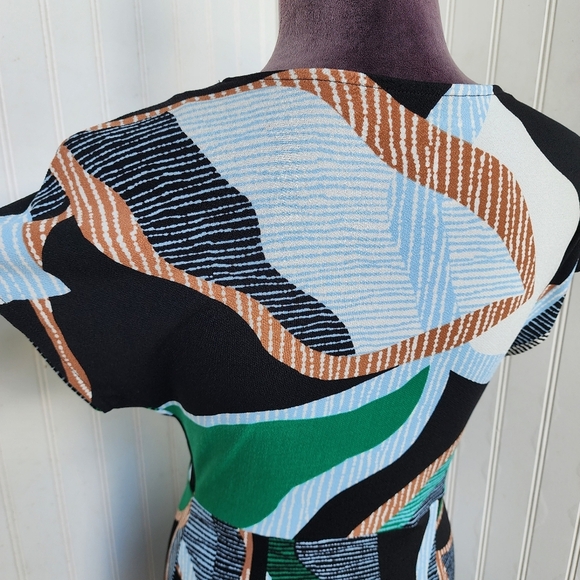 Nine West White Green Tan Faux Wrap Career Knee Length Spring Dress Short S - Picture 3 of 11